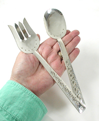 Authentic Native American Handmade Sterling Silver Serving Spoon and Fork Set by Navajo Silversmith Wesley Whitman