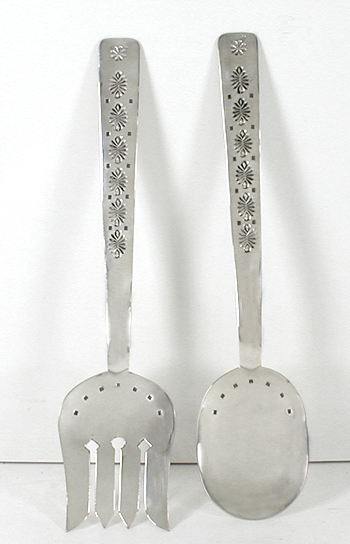 Authentic Native American Handmade Sterling Silver Salad Spoon and Fork Set by Navajo Silversmith Wesley Whitman