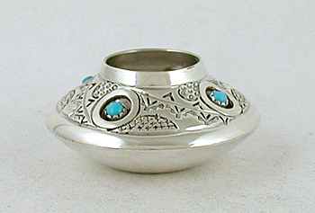 Authentic Native American sterling silver and turquoise Salt Cellar by Navajo artist Wesley Whitman