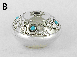 Authentic Native American sterling silver and turquoise seed pot by Navajo artist Wesley Whitman