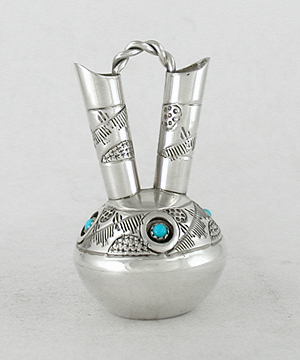Authentic Native American sterling silver and Turquoise Miniature Wedding Vase by Navajo artisan Wesley Whitman