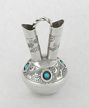 Authentic Native American sterling silver and Turquoise Miniature Wedding Vase by Navajo artist Wesley Whitman