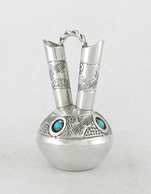 Authentic Native American sterling silver and Turquoise Miniature Wedding Vase by Navajo artist Wesley Whitman
