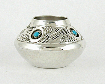 Authentic Native American sterling silver and turquoise Salt Cellar by Navajo artist Wesley Whitman