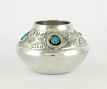 Authentic Native American sterling silver and turquoise Salt Cellar by Navajo artist Wesley Whitman