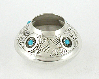 Authentic Native American sterling silver and turquoise Salt Cellar by Navajo artist Wesley Whitman