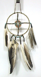 Authentic Native American wrapped Medicine Wheel with painted antler slice and goose feathers by Navajo Nathan Boyd