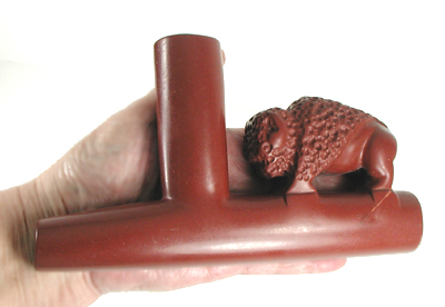 Authentic Native American Pipestone Catlinite Ceremonial Bison Effigy Pipe by Lakota artisan Alan Monroe
