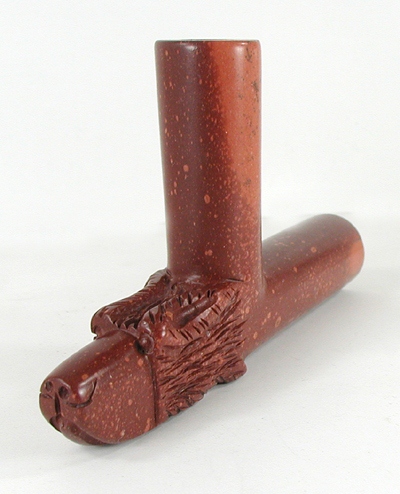 Authentic Native American catlinite pipestone wolf effigy pipe by Lakota Alan Monroe