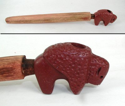 Catlinite Lakota buffalo offering pipe