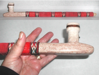 Long Smoking Pipe 23 3/4 inches long with wood stem and stone bowl