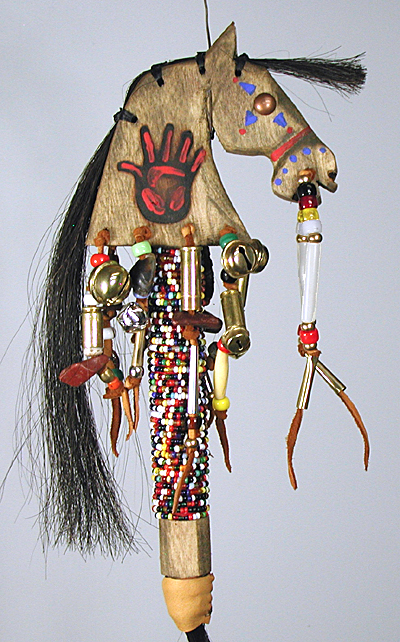 Authentic Native American horse spirit with red hand Dance Rattle by Lakota Alan Monroe
