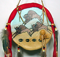 Authentic Native American hand painted leather Bison shields by Lakota artisans