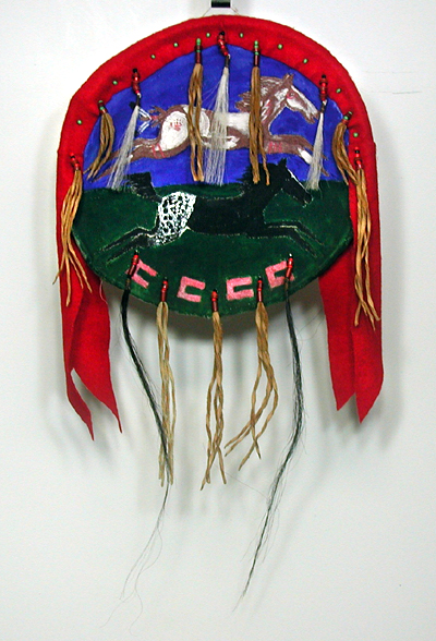 Authentic Native American hand painted running horse shield by Pine Ridge Lakota artisan