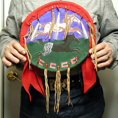 Authentic Native American hand painted running horse shield by Pine Ridge Lakota artisan