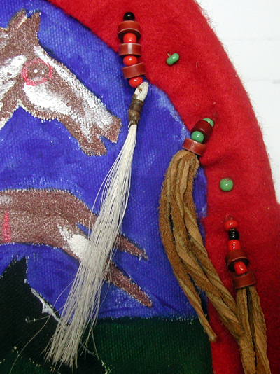 Authentic Native American hand painted running horse shield by Pine Ridge Lakota artisan