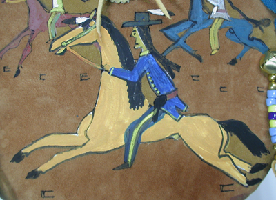Authentic Native American hand painted three horses dance shield by Pine Ridge Lakota artisan Travis Harden