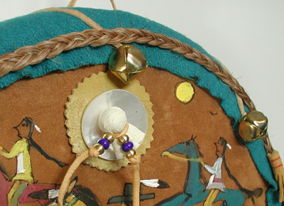 Authentic Native American hand painted three horses dance shield by Pine Ridge Lakota artisan Travis Harden