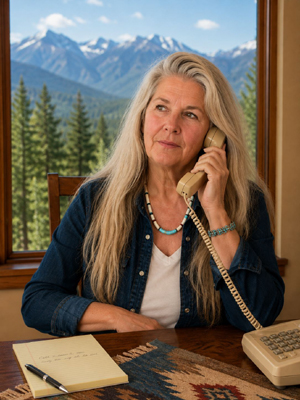 author on landline phone talking with editor