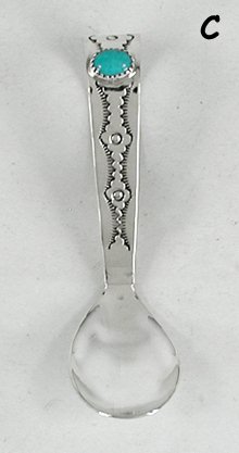Native American stamped Sterling Silver and turquoise  baby spoon by Navajo Jeffrey Castillo