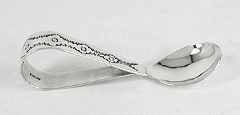 Native American stamped Sterling Silver and turquoise  baby spoon by Navajo Jeffrey Castillo