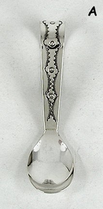 Native American stamped Sterling Silver and turquoise  baby spoon by Navajo Jeffrey Castillo