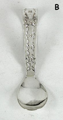 Native American stamped Sterling Silver and turquoise  baby spoon by Navajo Jeffrey Castillo