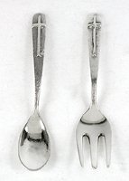 Authentic Native American Indian Sterling Silver baby Spoon and Fork Set by Navajo artist Don Platero