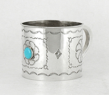 Authentic Native American Indian Sterling Silver and turquoise Baby Cup by Navajo silversmith Jeffrey Castillo