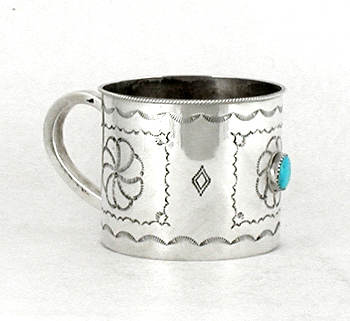 Authentic Native American Indian Sterling Silver and turquoise Baby Cup by Navajo silversmith Jeffrey Castillo