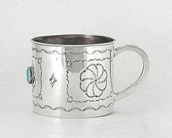 Authentic Native American Indian Sterling Silver and turquoise Baby Cup by Navajo silversmith Jeffrey Castillo