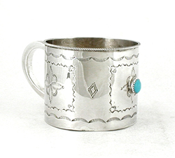 Authentic Native American Indian Sterling Silver and turquoise Baby Cup by Navajo silversmith Jeffrey Castillo
