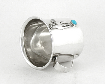 Authentic Native American stamped Sterling Silver Baby Cup with horse and turquoise stone by Wallace Yazzie Jr., Navajo
