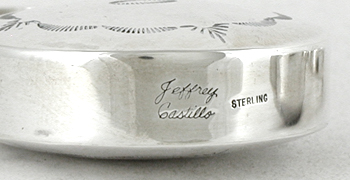 Authentic Native American handmade stamped sterling silver baby ring rattle by Navajo silversmith Jeffrey Castillo
