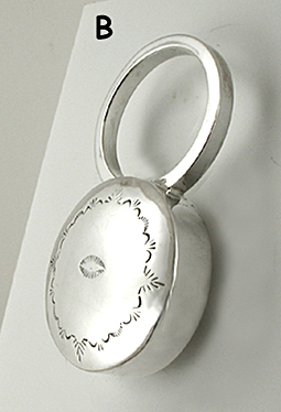 Authentic Native American handmade stamped sterling silver baby ring rattle by Navajo silversmith Jeffrey Castillo