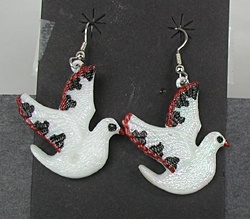 vintage plastic hand painted white bird earrings