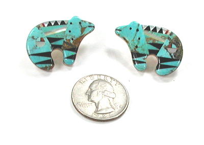 Bargain Barn one pair of inlay bear post earrings with sunface