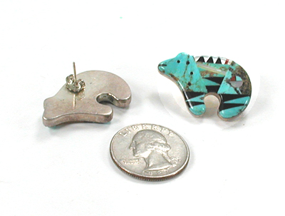 Bargain Barn one pair of inlay bear post earrings with sunface