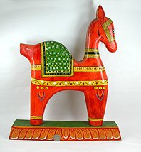 Vintage wood hand painted horse statue from India