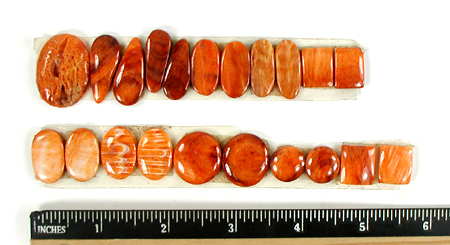 lot of ten matched pairs and one single orange spiny oyster cabochon for use in making jewelry