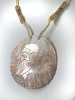 engraved shell pendant and cord necklace with beads by B. Radford