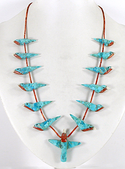 Thirteen Bird Turquoise Heishi Necklace 26 inch by artisan Matt Mitchell