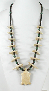 Graduated Turtles Necklace with pen shell heishi 32 inches long