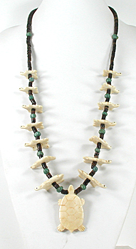 Graduated Turtles Necklace with pen shell heishi 32 inches long