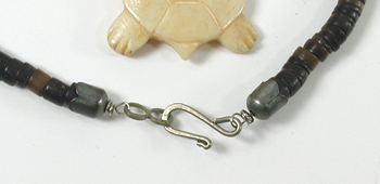 Graduated Turtles Necklace with pen shell heishi 32 inches long