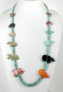 Graduated Animal Necklace with shell heishi 33 inches long