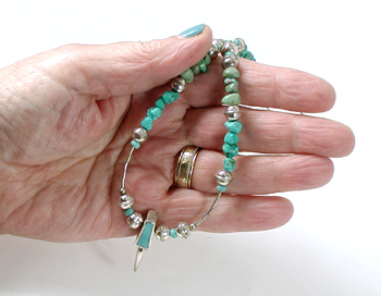 Liquid Sterling Silver and Turquoise Claw Necklace 19 inches long