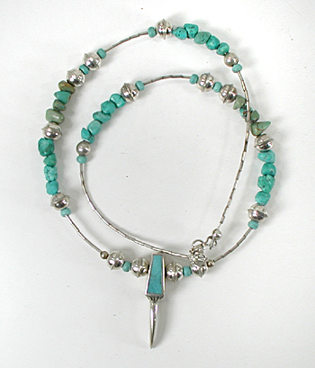 Liquid Sterling Silver and Turquoise Claw Necklace 19 inches long
