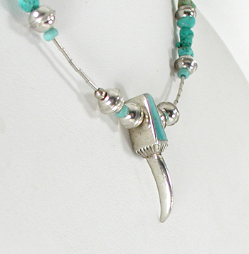 Liquid Sterling Silver and Turquoise Claw Necklace 19 inches long