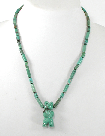 turquoise tube bead necklace with bear 21 inches long